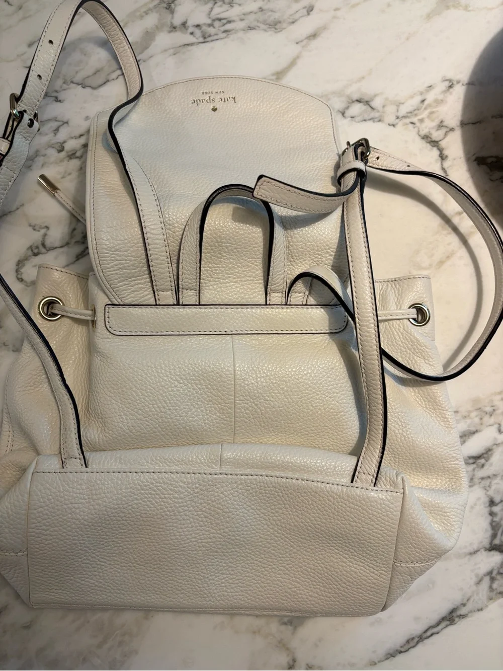 kate spade White Pebbled Leather Drawstring Backpack